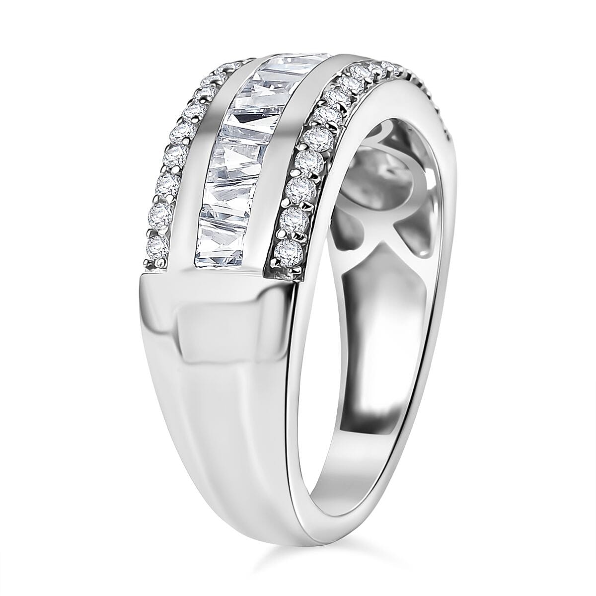 Swarovski Zirconia Band Ring in Rhodium Overlay Sterling Silver  1.94 Ct.