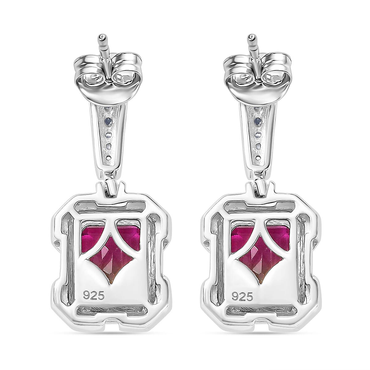 Watermelon Quartz Triplet & White Zircon Dangling Push Back Earring in Rhodium Overlay Sterling Silver 5.28 Ct. Watermelon Quartz Triplet & White Zircon Dangling Push Back Earring in Rhodium Overlay Sterling Silver 5.28 Ct.