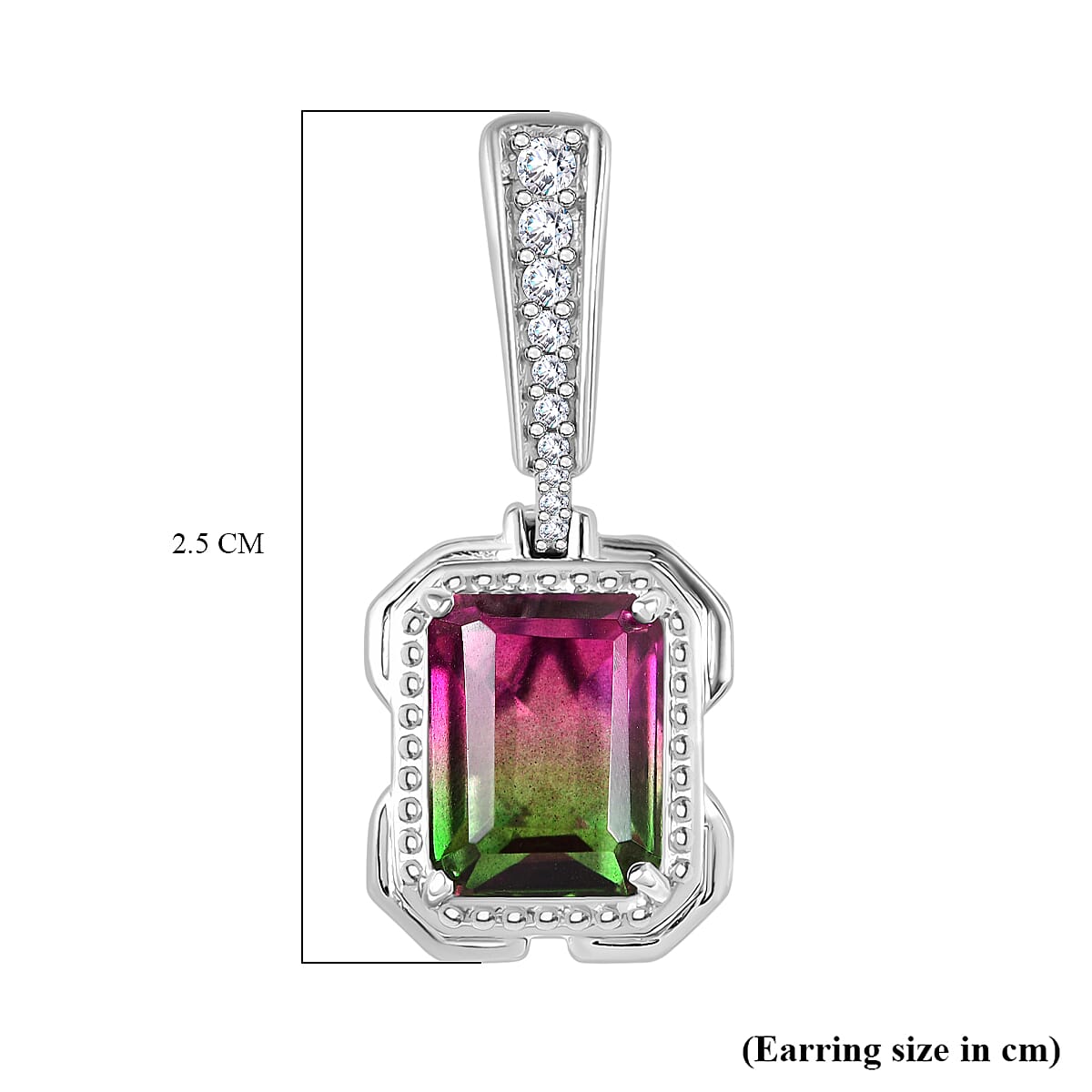 Watermelon Quartz Triplet & White Zircon Dangling Push Back Earring in Rhodium Overlay Sterling Silver 5.28 Ct. Watermelon Quartz Triplet & White Zircon Dangling Push Back Earring in Rhodium Overlay Sterling Silver 5.28 Ct.