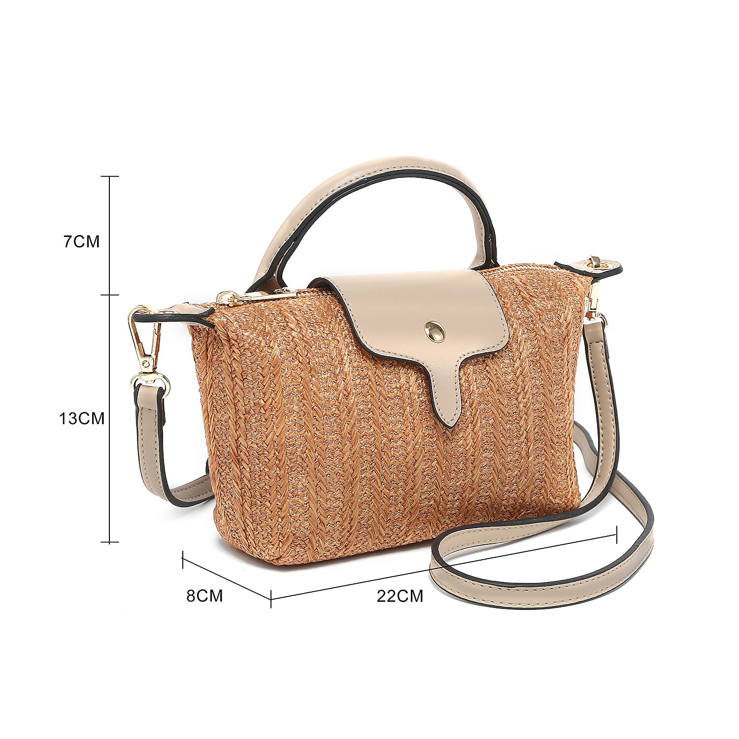 Straw-Look Crossbody Bag with Beige Accents - Perfect for Summer Style - Camel Straw-Look Crossbody Bag with Beige Accents - Perfect for Summer Style - Camel