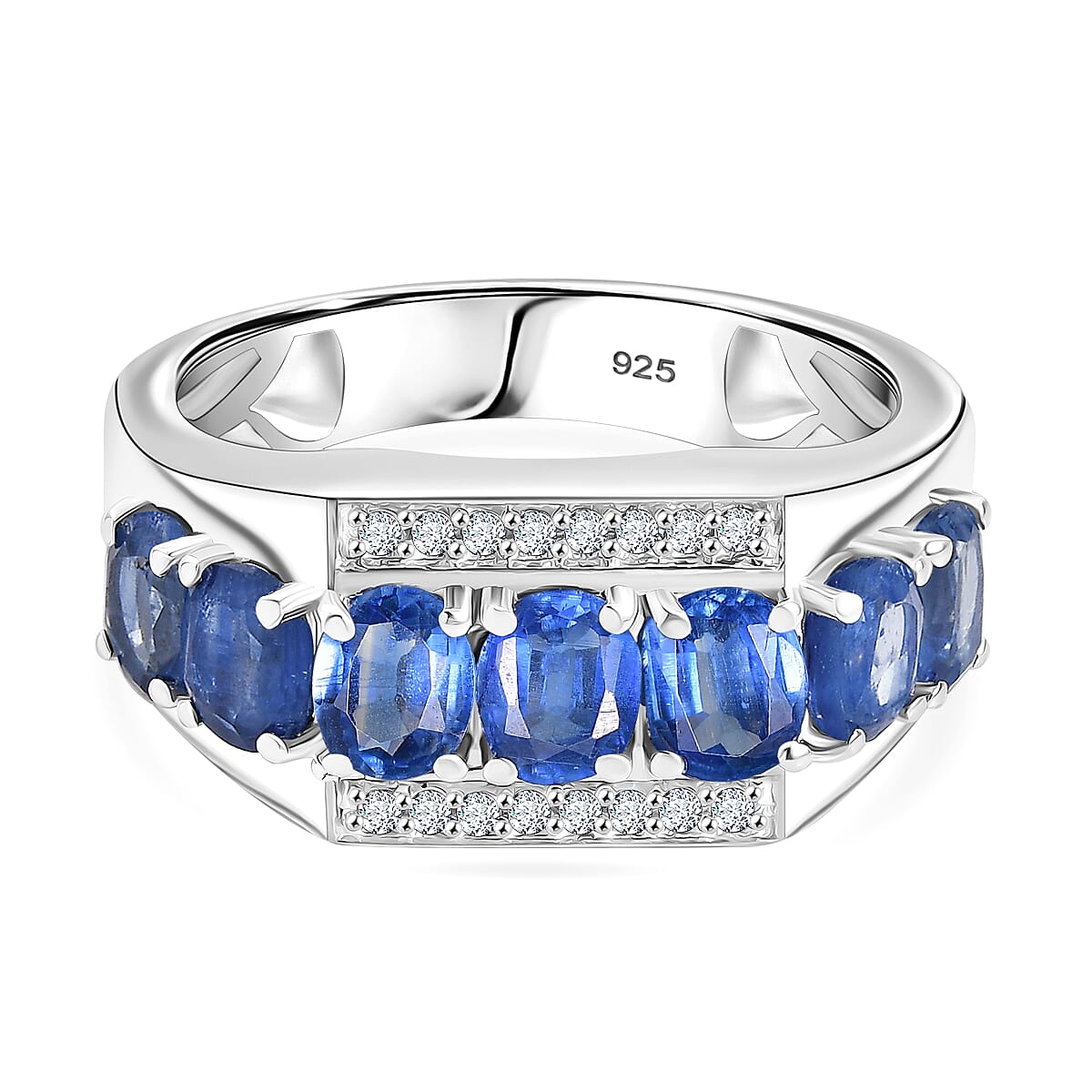 Kashmir Kyanite & White Zircon Ring in Rhodium Overlay Sterling Silver 3.73 Ct.