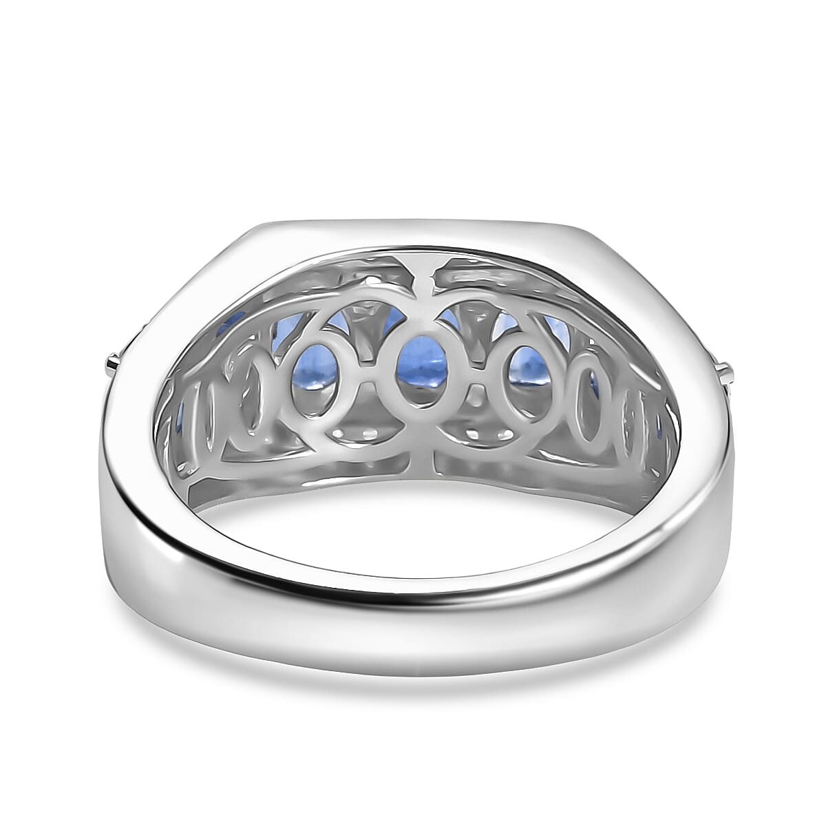 Kashmir Kyanite & White Zircon Ring in Rhodium Overlay Sterling Silver 3.73 Ct.