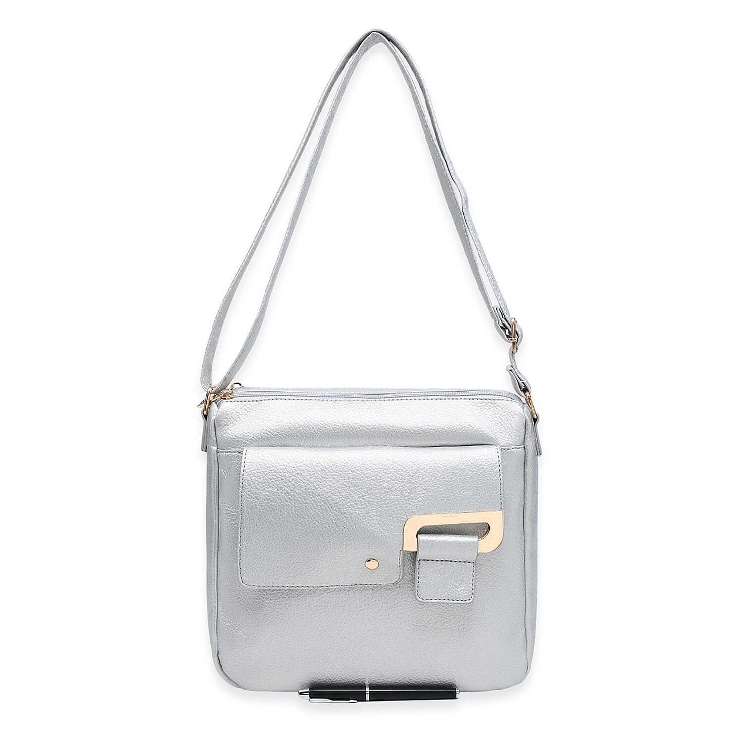 House Of Milano Everyday Crossbody Bag with Front Flap & Adjustable Strap - Silver