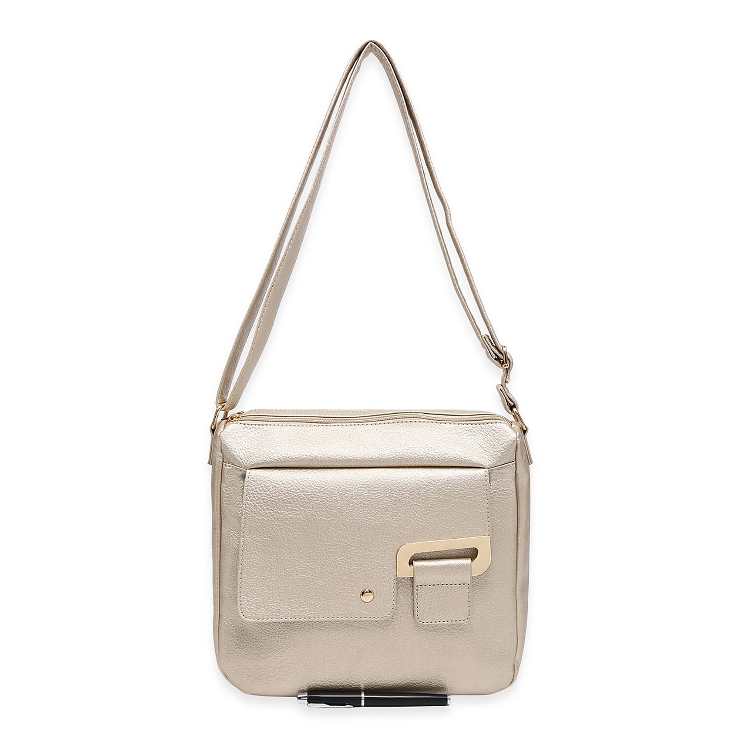 House Of Milano Everyday Crossbody Bag with Front Flap & Adjustable Strap - Gold