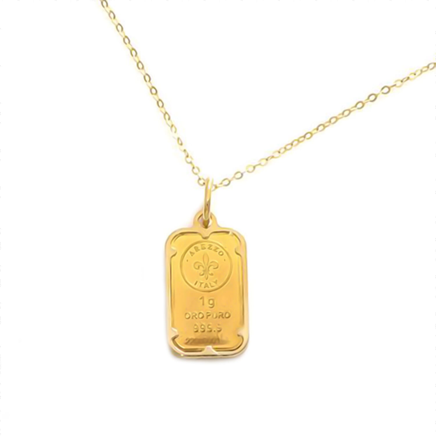 24K Yellow Gold (1g) Bar with 9K Necklace (Size 20)