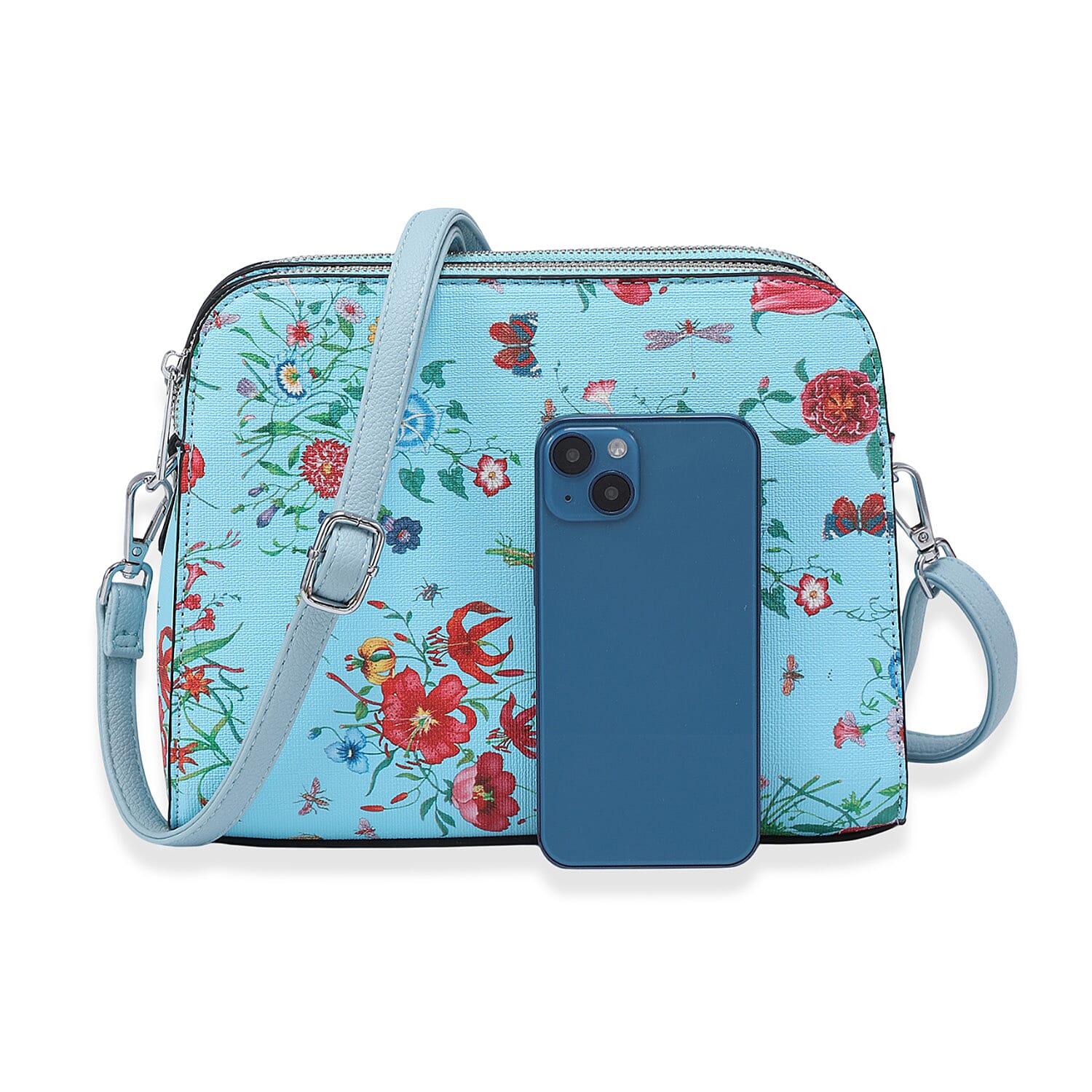 House Of Milano Floral Print Double Pocket Crossbody Bag - Blue