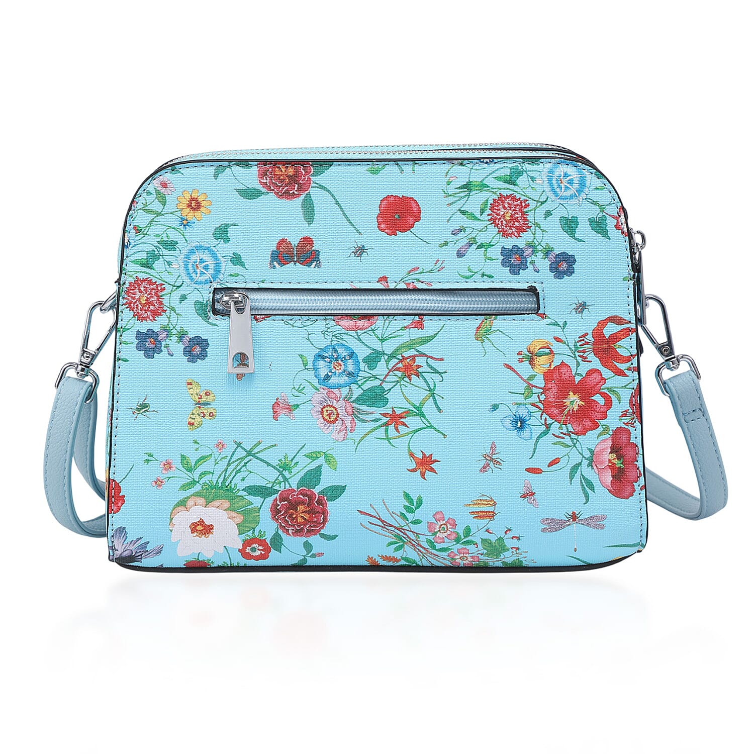 House Of Milano Floral Print Double Pocket Crossbody Bag - Blue
