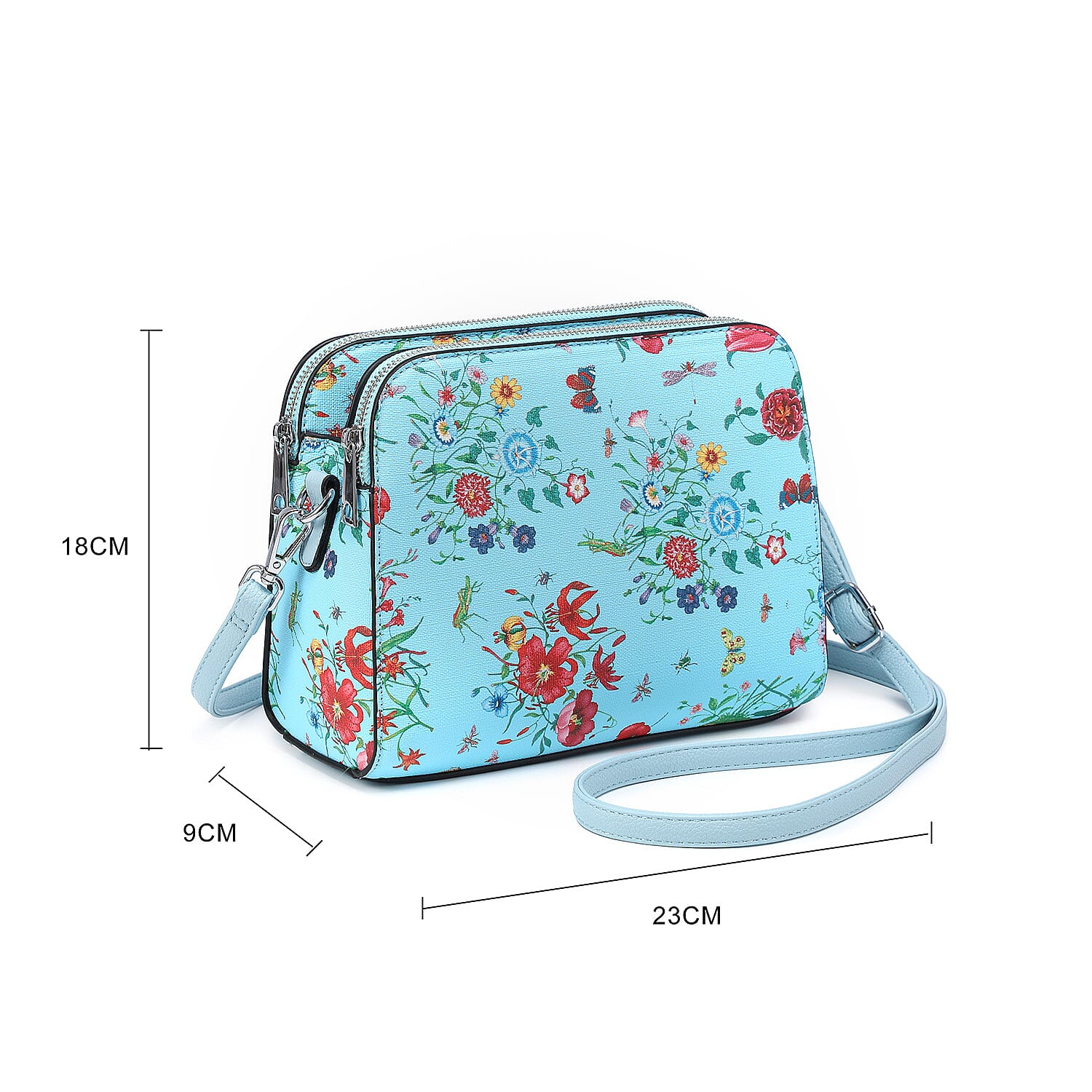 House Of Milano Floral Print Double Pocket Crossbody Bag - Blue