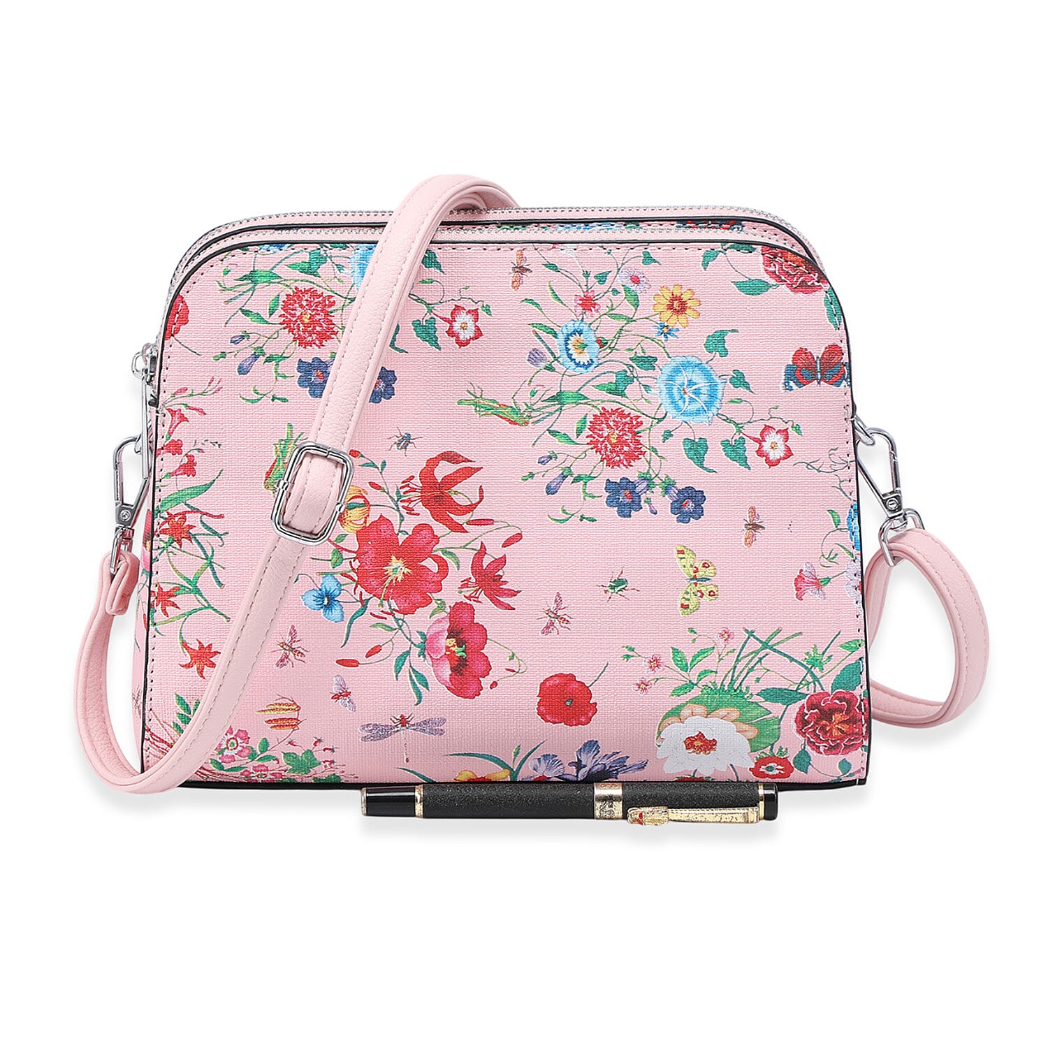 House Of Milano Floral Print Double Pocket Crossbody Bag - Pink