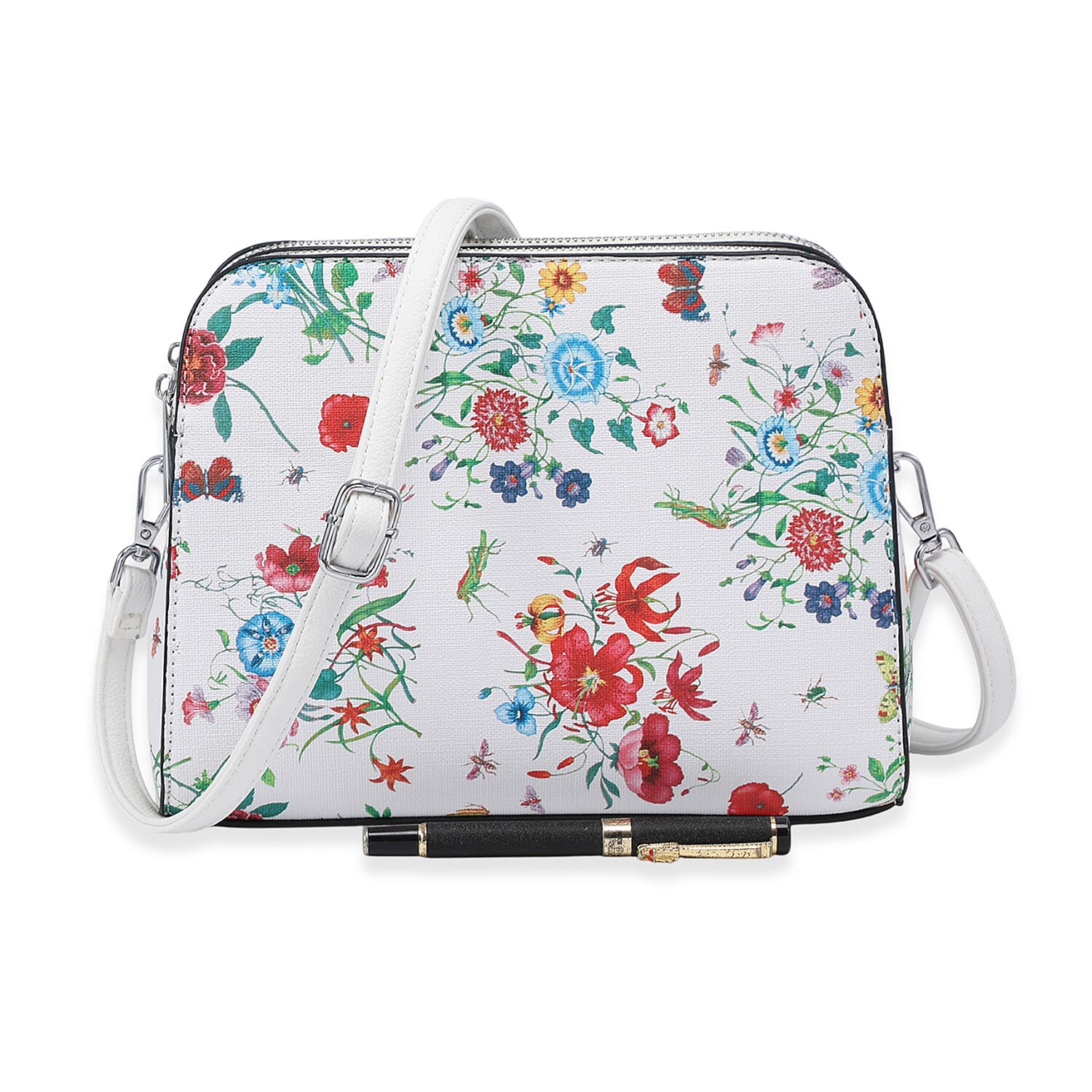 House Of Milano Floral Print Double Pocket Crossbody Bag - White