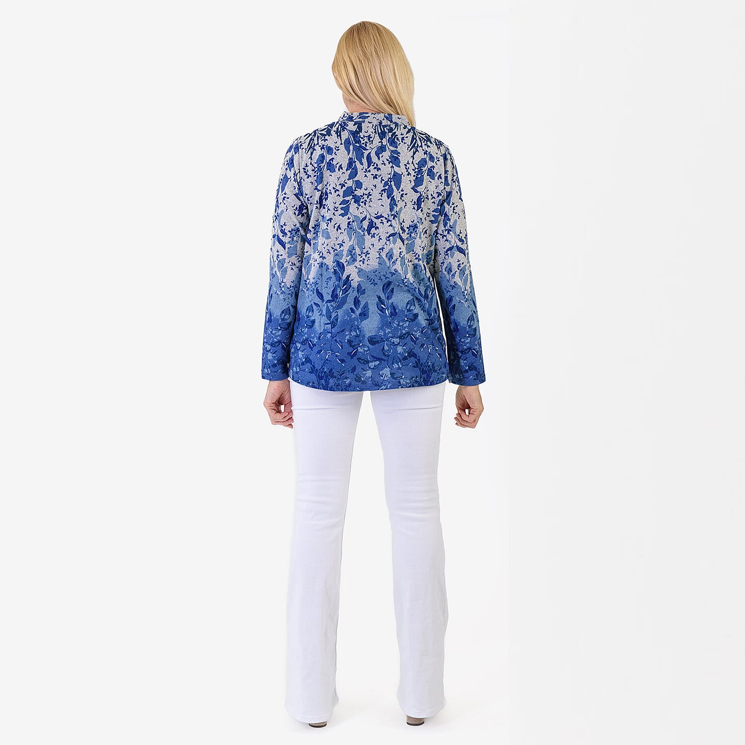 Pure And Natural Women's Turtle Neck Long Sleeve Jersey Top (Size L) - Blue & Grey