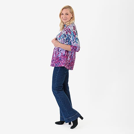 Pure And Natural Women's Turtle Neck Long Sleeve Jersey Top (Size S) - Grey, Purple & Blue
