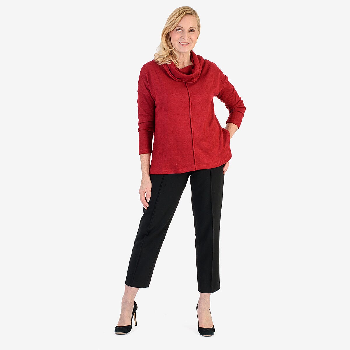 Pure & Natural Drop Shoulder Top With Cowl Neck (Size L) - Red