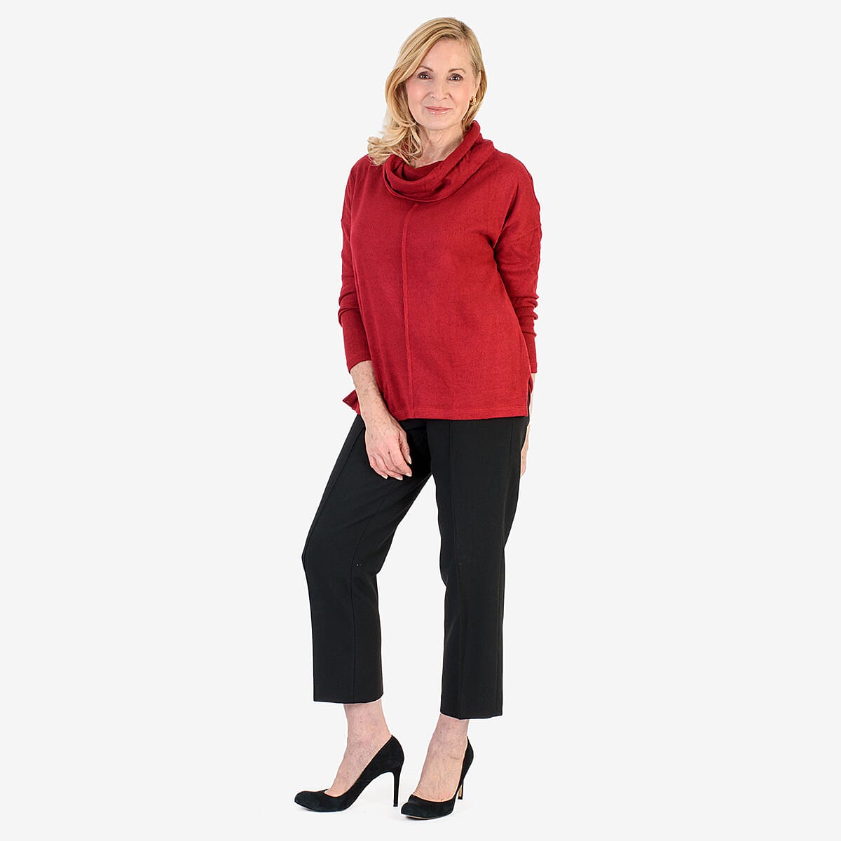 Pure & Natural Drop Shoulder Top With Cowl Neck (Size L) - Red