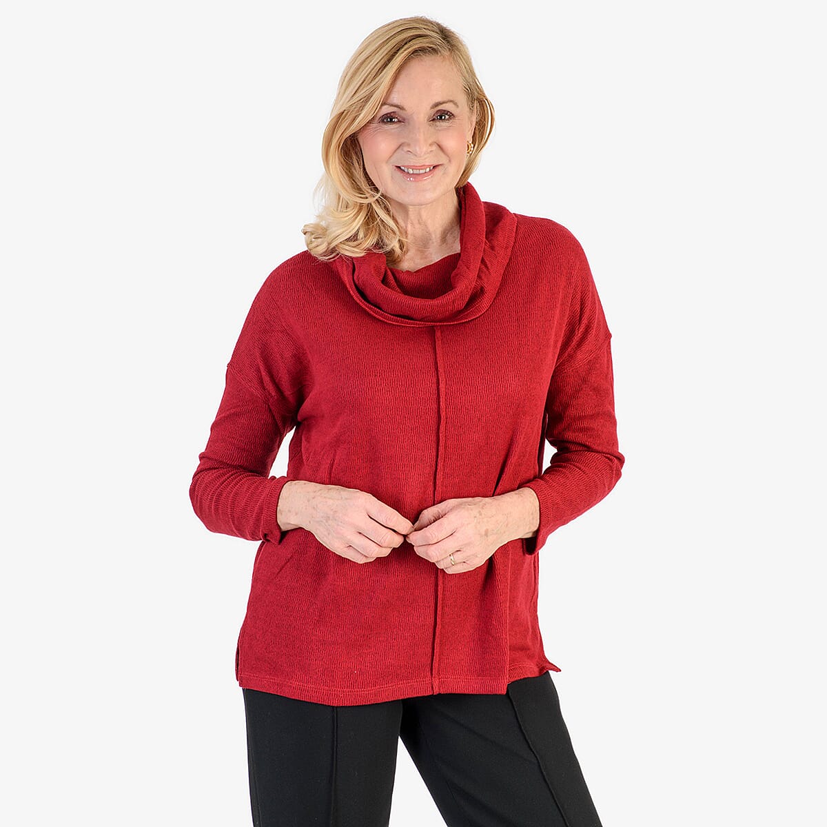 Pure & Natural Drop Shoulder Top With Cowl Neck (Size L) - Red