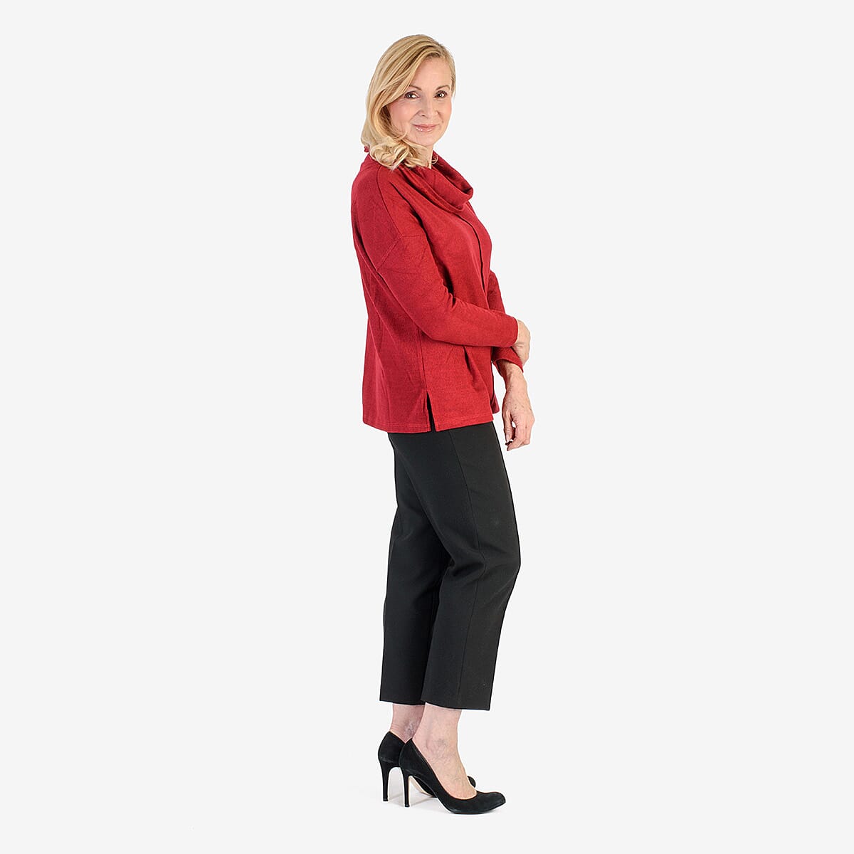 Pure & Natural Drop Shoulder Top With Cowl Neck (Size M) - Red
