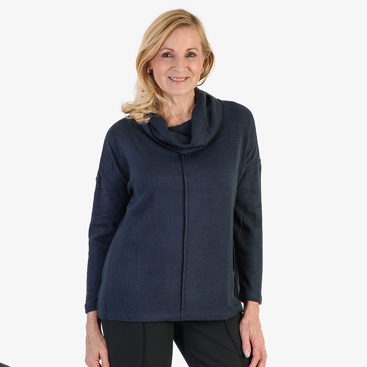 Pure & Natural Drop Shoulder Top With Cowl Neck (Size XL) - Navy