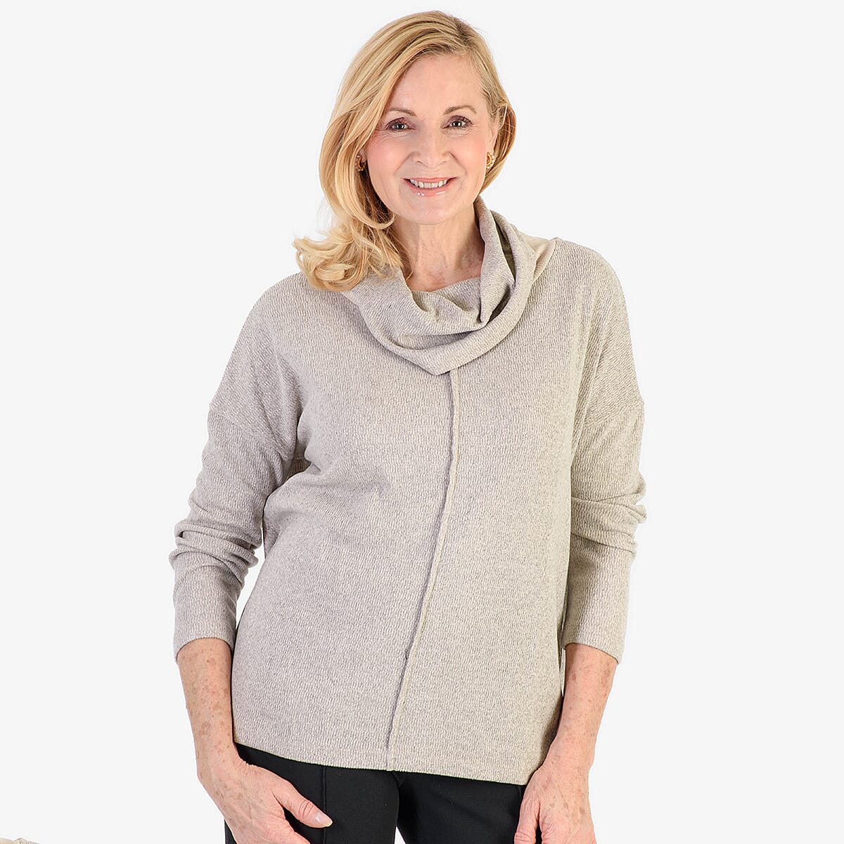 Pure & Natural Drop Shoulder Top With Cowl Neck (Size L) - Beige