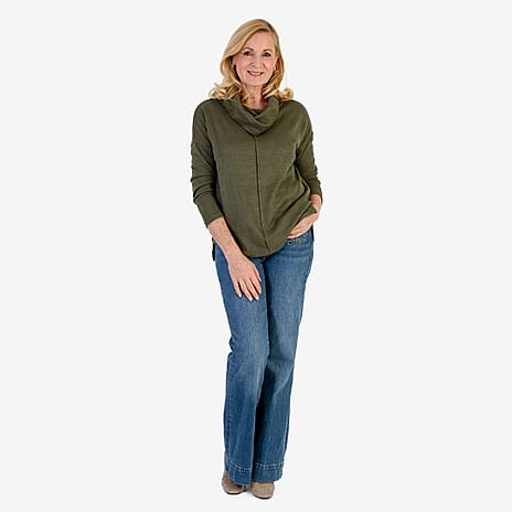 Pure & Natural Drop Shoulder Top With Cowl Neck (Size L) - Khaki