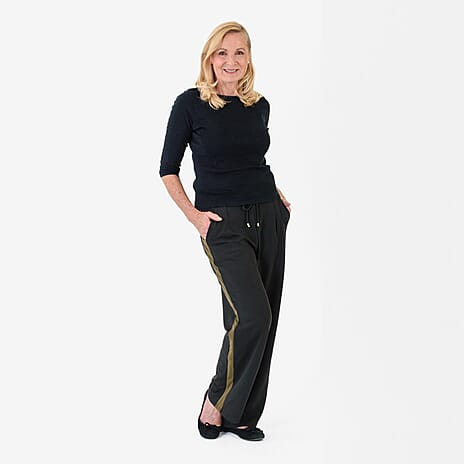 Pure And Natural Women's Wide Leg Track Pants With Contrast Stripe (Size L) - Black & Khaki