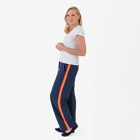 Pure And Natural Women's Wide Leg Track Pants With Contrast Stripe (Size S) - Blue & Orange
