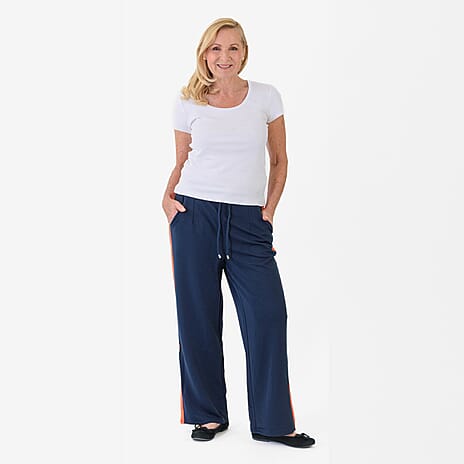 Pure And Natural Women's Wide Leg Track Pants With Contrast Stripe (Size XL) - Blue & Orange