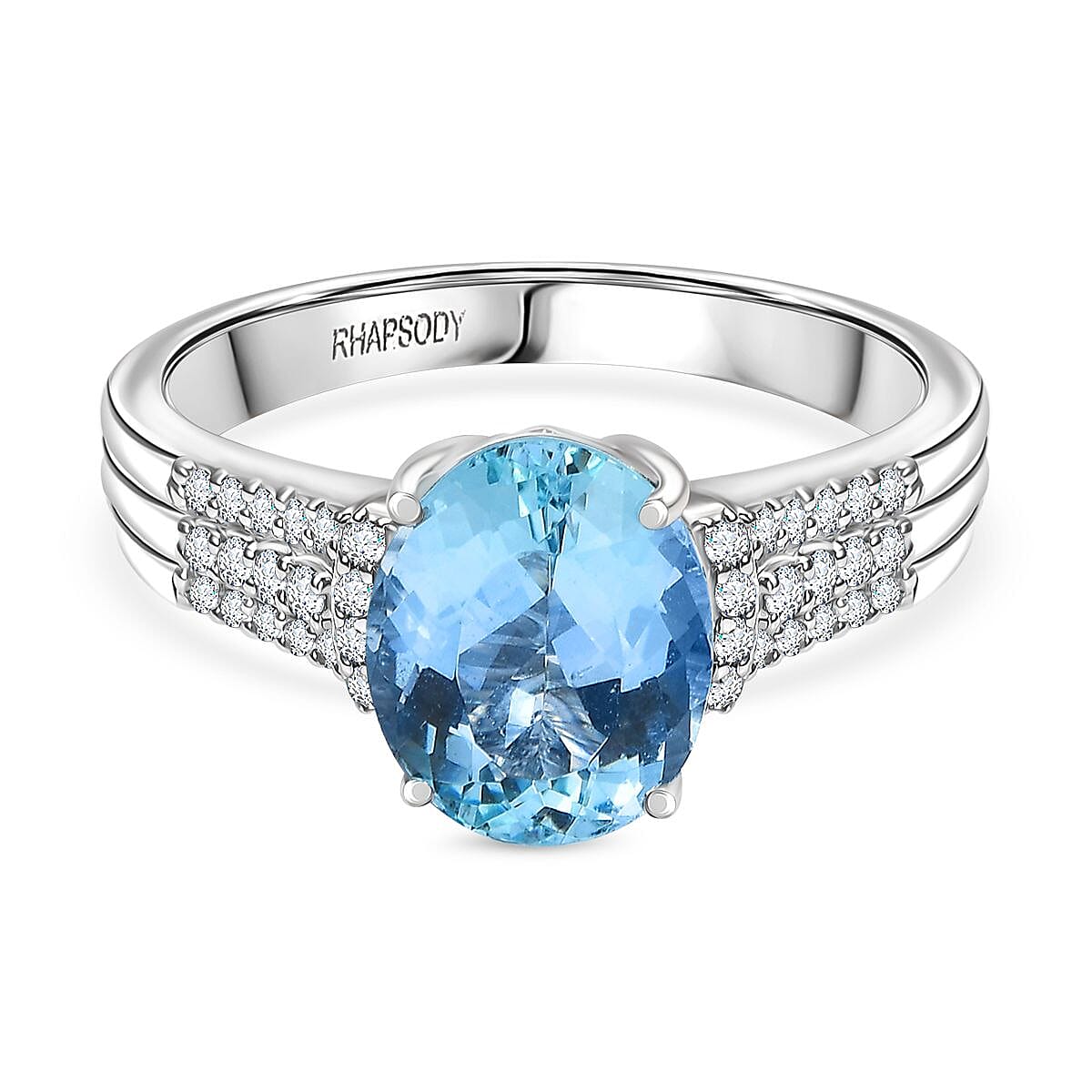 Rhapsody 950 Platinum AAAA Santamaria Aquamarine & White Diamond (VS-E-F) Solitaire Ring 2.72 Ct, Platinum Wt. 6.57 Gms.