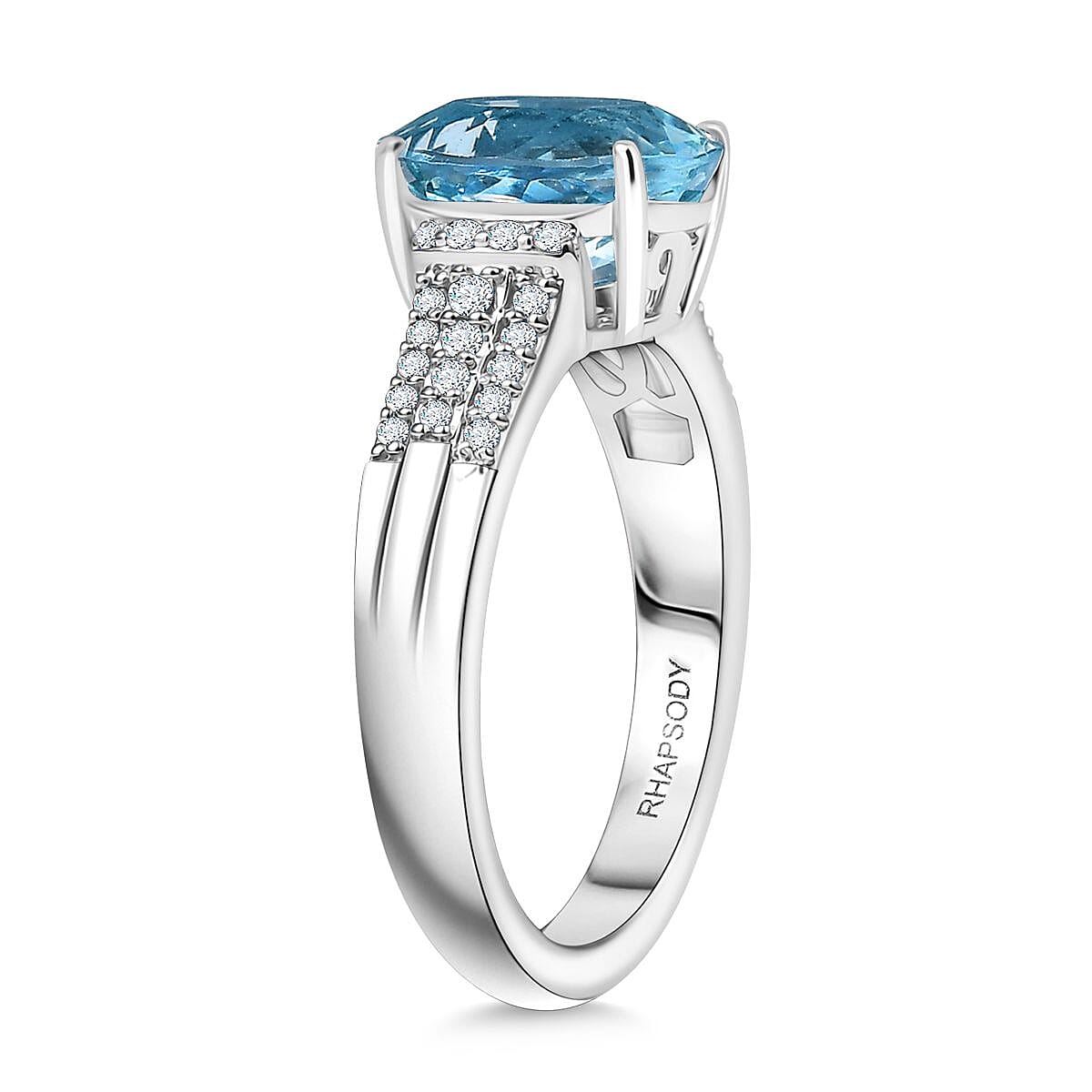 Rhapsody 950 Platinum AAAA Santamaria Aquamarine & White Diamond (VS-E-F) Solitaire Ring 2.72 Ct, Platinum Wt. 6.57 Gms.
