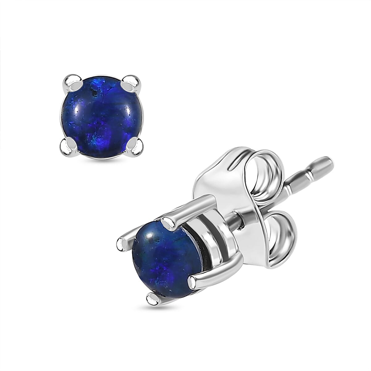 Boulder Opal Triplet Push Back Earrings in Rhodium Overlay Sterling Silver Boulder Opal Triplet Push Back Earrings in Rhodium Overlay Sterling Silver