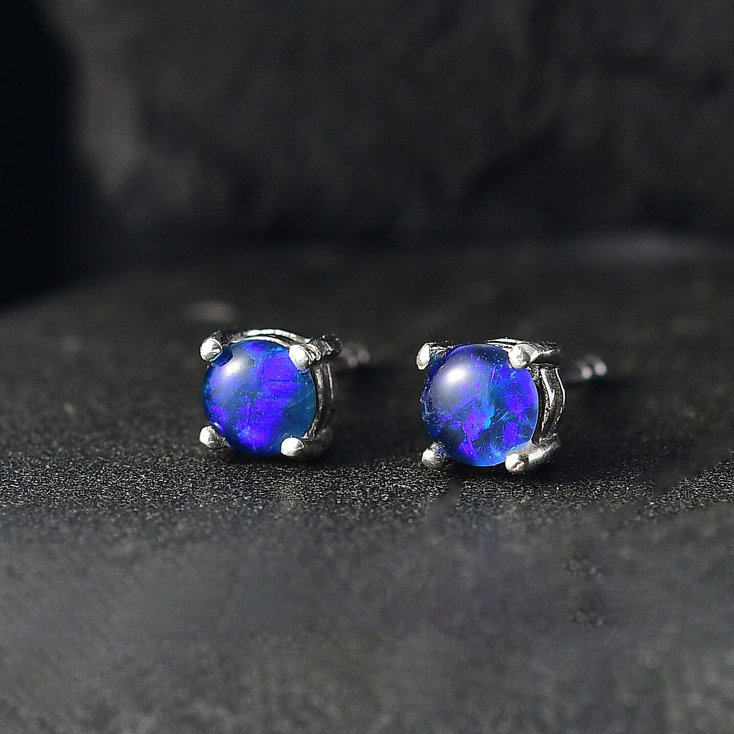 Boulder Opal Triplet Push Back Earrings in Rhodium Overlay Sterling Silver Boulder Opal Triplet Push Back Earrings in Rhodium Overlay Sterling Silver