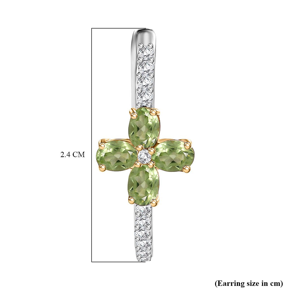 Natural Hebei Peridot & White Zircon Hoop Earring in 18K Vermeil Yellow Gold Plated & Rhodium Overlay Sterling Silver 1.95 Ct.
