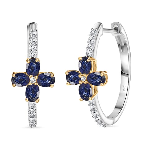 Fissure Filled Blue Sapphire , White Zircon Fancy Earring  Sterling Silver 1.95 ct  2.536  Ct.