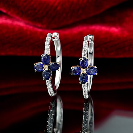 Fissure Filled Blue Sapphire , White Zircon Fancy Earring  Sterling Silver 1.95 ct  2.536  Ct.