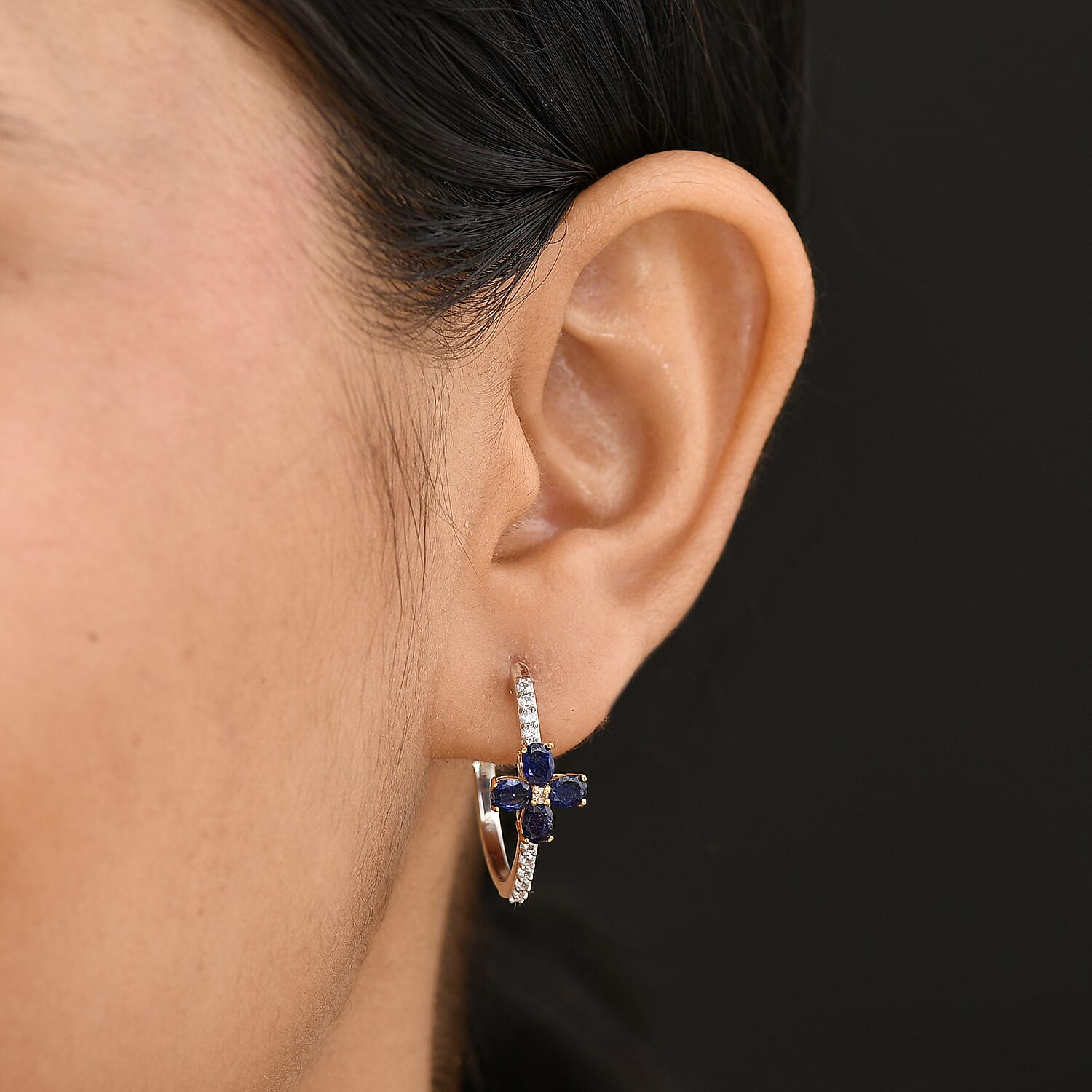 Fissure Filled Blue Sapphire , White Zircon Fancy Earring  Sterling Silver 1.95 ct  2.536  Ct.