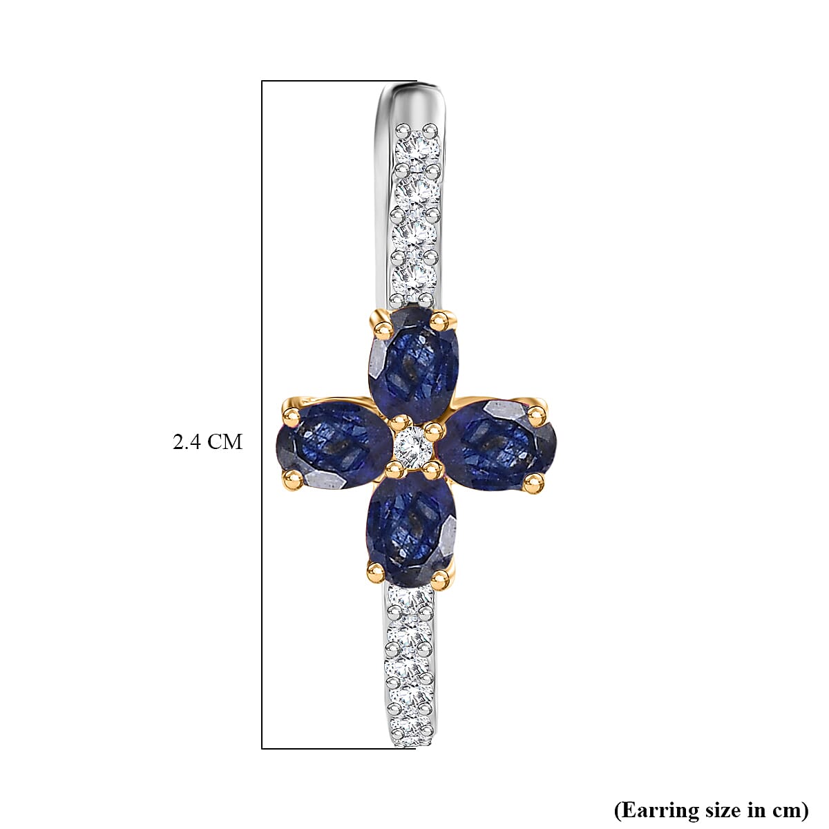 Fissure Filled Blue Sapphire , White Zircon Fancy Earring  Sterling Silver 1.95 ct  2.536  Ct.