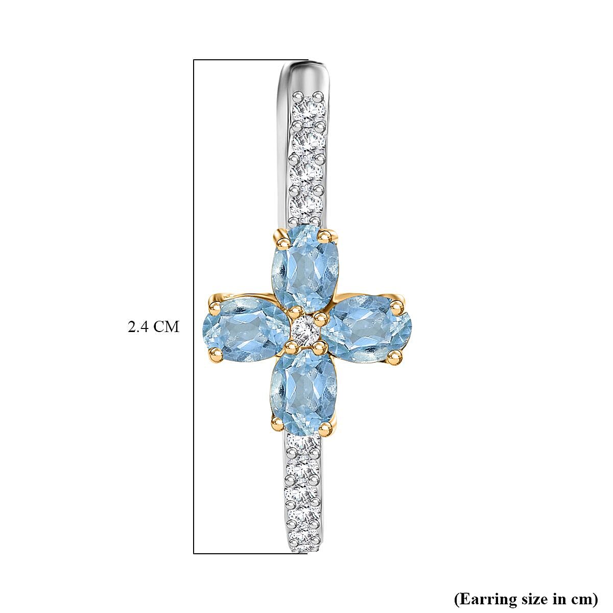 Blue Topaz & White Zircon Hoop Earring in 18K Vermeil Yellow Gold Plated & Rhodium Overlay Sterling Silver 2.15 Ct.