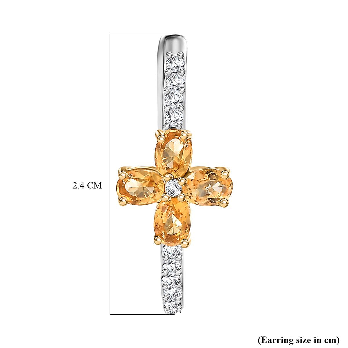 Citrine & White Zircon Hoop Earring in 18K Vermeil Yellow Gold Plated & Rhodium Overlay Sterling Silver 1.86 Ct.