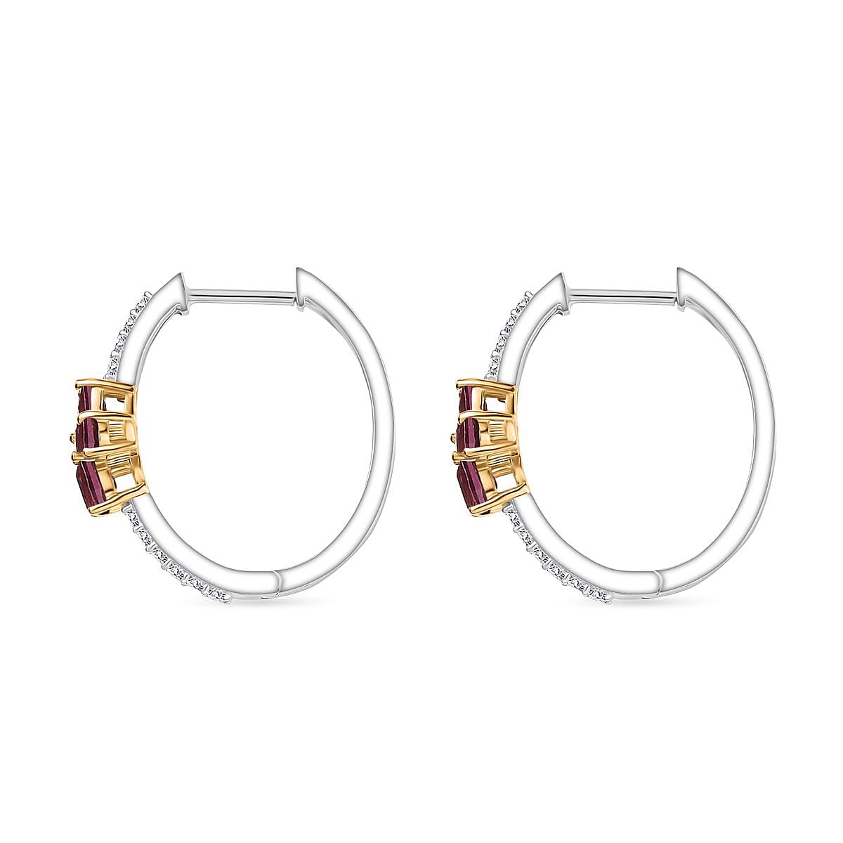 Rhodolite Orissa Garnet & White Zircon Hoop Earring in 18K Vermeil Yellow Gold Plated Sterling Silver 2.28 Ct.