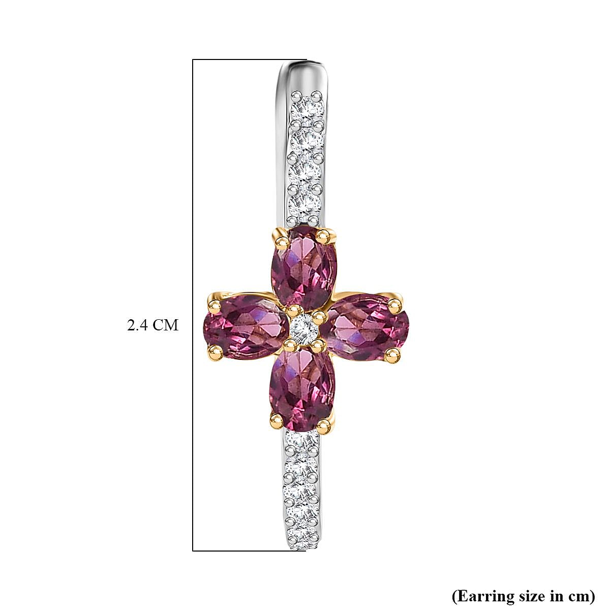Rhodolite Orissa Garnet & White Zircon Hoop Earring in 18K Vermeil Yellow Gold Plated Sterling Silver 2.28 Ct.