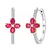 African Ruby, White Zircon Floral Hoop Earrings in Sterling Silver 2.49 Ct.