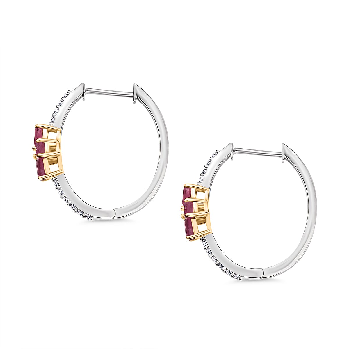 African Ruby, White Zircon Fancy Earring Sterling Silver  2.496  Ct.