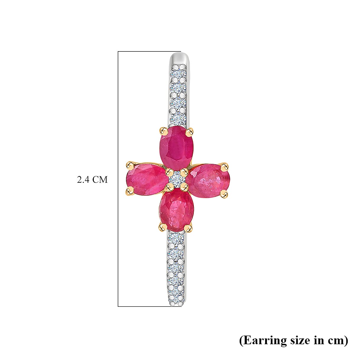African Ruby, White Zircon Fancy Earring Sterling Silver  2.496  Ct.