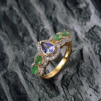 https://tjcuk.sirv.com/Products/81/2/8124587/Tanzanite-White-Zircon-Zambian-Emerald-Cluster-Ring-in-18K-YG-VermeilS_8124587_1.jpg?w=342&h=342