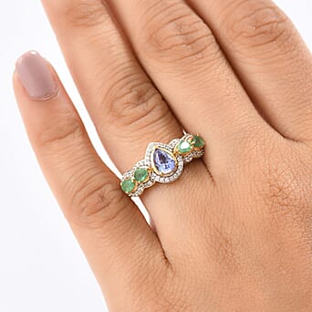 https://tjcuk.sirv.com/Products/81/2/8124587/Tanzanite-White-Zircon-Zambian-Emerald-Cluster-Ring-in-18K-YG-VermeilS_8124587_2.jpg?w=342&h=342