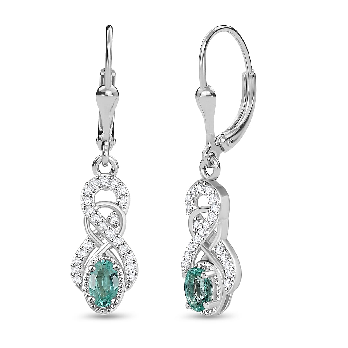 AAA Gemfields Emerald & White Zircon Earring with Lever Back in Rhodium Overlay Sterling Silver