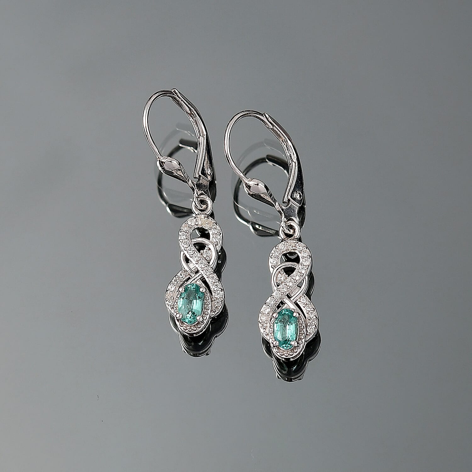 AAA Gemfields Emerald & White Zircon Earring with Lever Back in Rhodium Overlay Sterling Silver