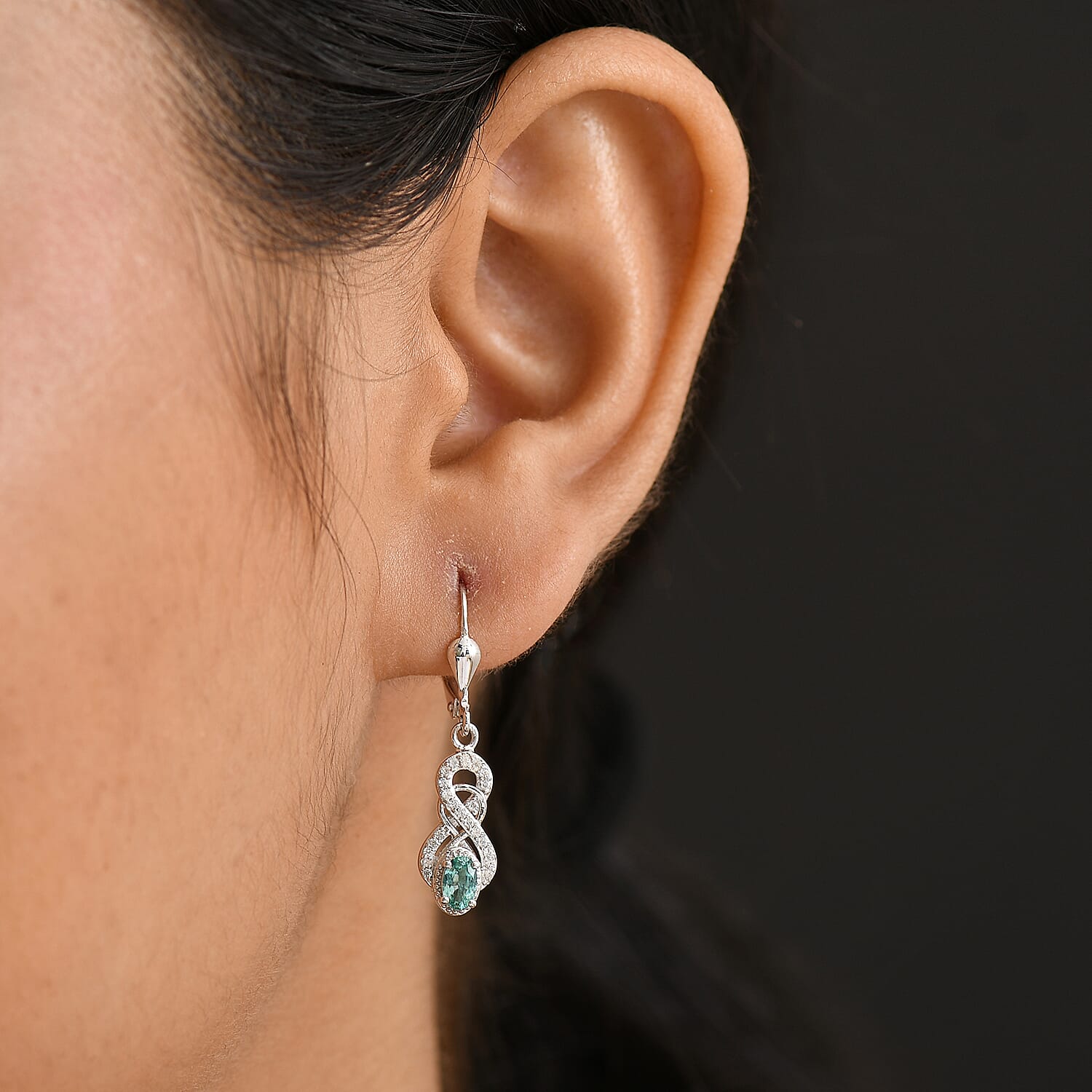 AAA Gemfields Emerald & White Zircon Earring with Lever Back in Rhodium Overlay Sterling Silver