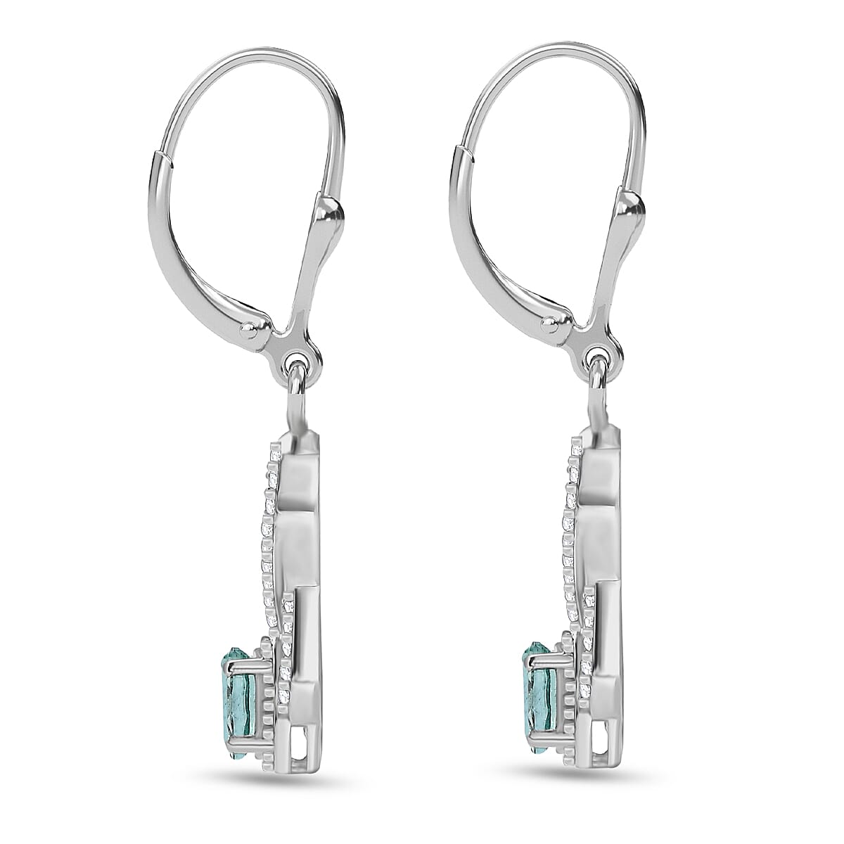 AAA Gemfields Emerald & White Zircon Earring with Lever Back in Rhodium Overlay Sterling Silver