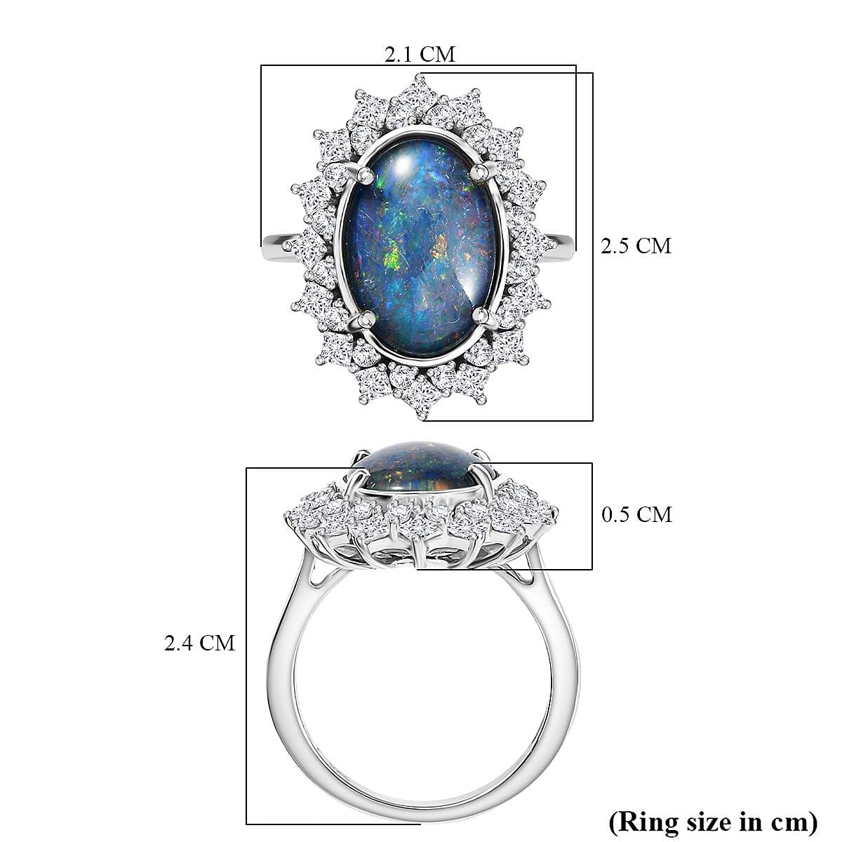 AAA Rare Size Boulder Opal (14X10 mm) and Moissanite Ring in Rhodium Overlay Sterling Silver 4.52 Ct. AAA Rare Size Boulder Opal (14X10 mm) and Moissanite Ring in Rhodium Overlay Sterling Silver 4.52 Ct.