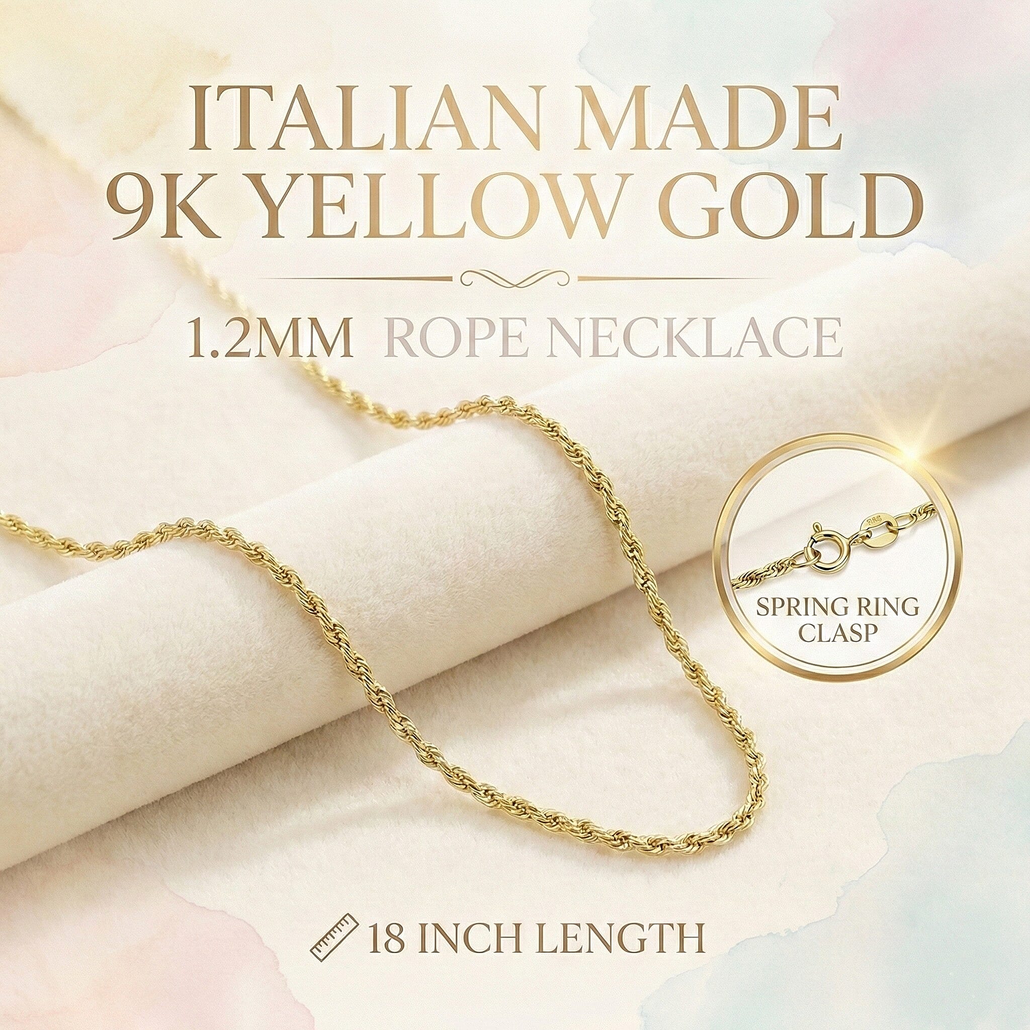 Maestro Collection - Italian Made 9K Yellow Gold Rope Necklace (Size 18)